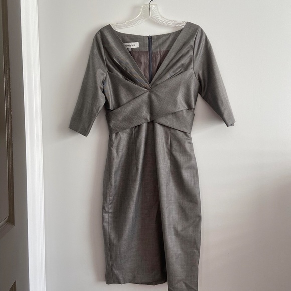 VINTAGE YSL SILK COTTON RARE PREPPY OFFICE ACADEMIA V NECK WRAP COCKTAIL DRESS - Picture 11 of 11